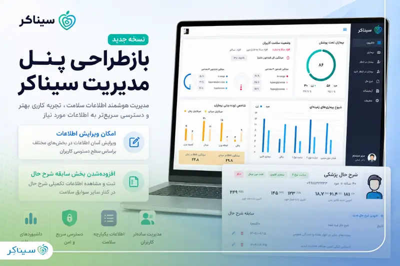 نسخه جدید پنل مدیریت سیناکر با قابلیت ویرایش اطلاعات و سابقه شرح حال