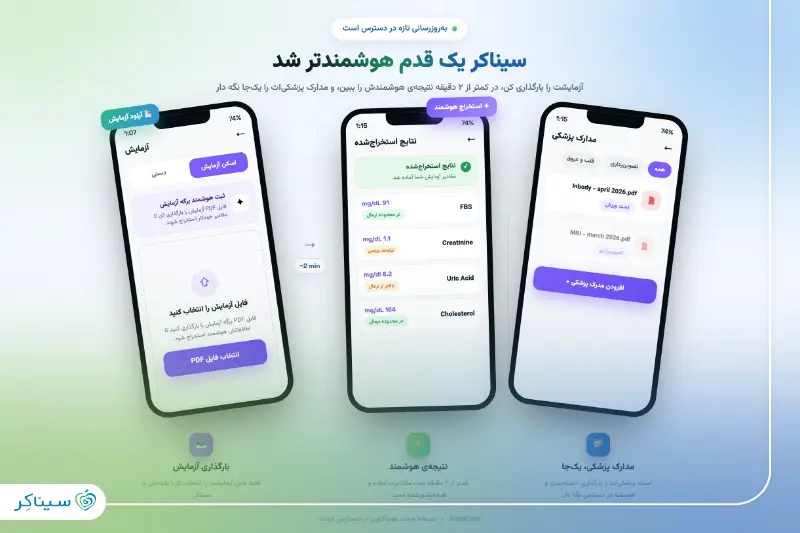 ثبت هوشمند آزمایش در اپلیکیشن سیناکر؛ بارگذاری PDF و استخراج خودکار نتایج